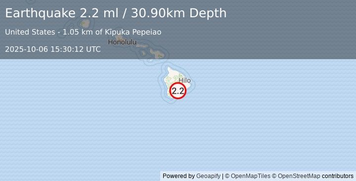 Earthquake ISLAND OF HAWAII, HAWAII (2.2 ml) (2025-10-06 15:30:12 UTC)