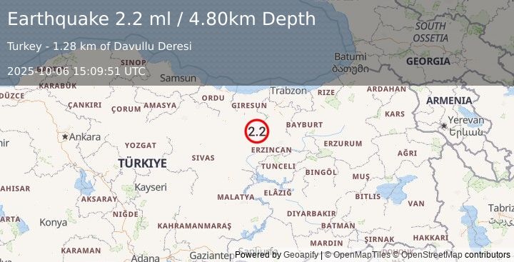 Earthquake EASTERN TURKEY (2.2 ml) (2025-10-06 15:09:51 UTC)