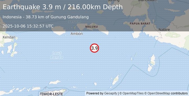 Earthquake BANDA SEA (3.9 m) (2025-10-06 15:32:57 UTC)