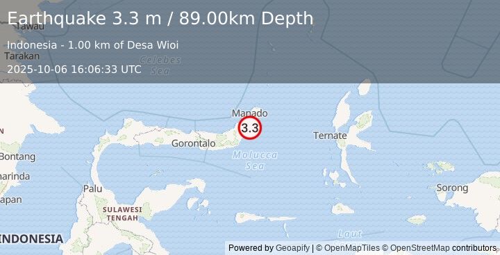 Earthquake MINAHASA, SULAWESI, INDONESIA (3.3 m) (2025-10-06 16:06:33 UTC)