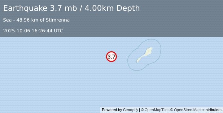 Earthquake JAN MAYEN ISLAND REGION (3.7 mb) (2025-10-06 16:26:44 UTC)