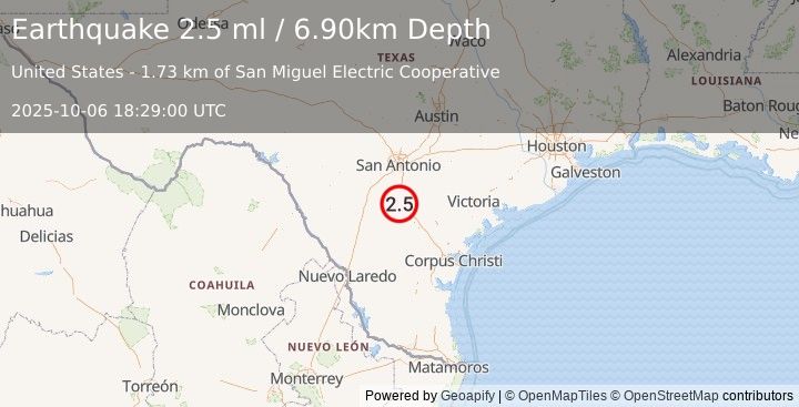 Earthquake SOUTHERN TEXAS (2.4 ml) (2025-10-06 18:28:58 UTC)