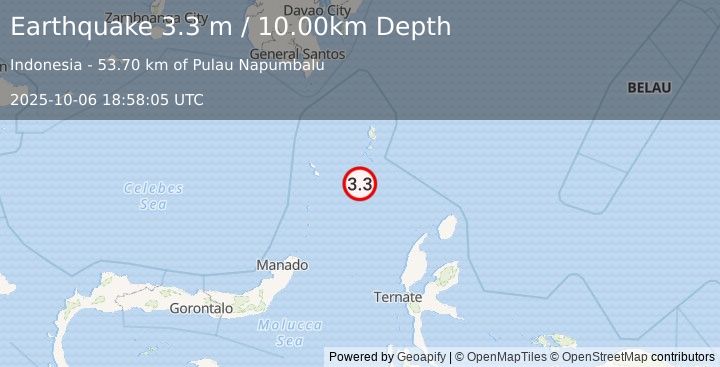 Earthquake KEPULAUAN TALAUD, INDONESIA (3.3 m) (2025-10-06 18:58:05 UTC)