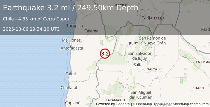 Earthquake ANTOFAGASTA, CHILE (3.2 ml) (2025-10-06 19:34:10 UTC)