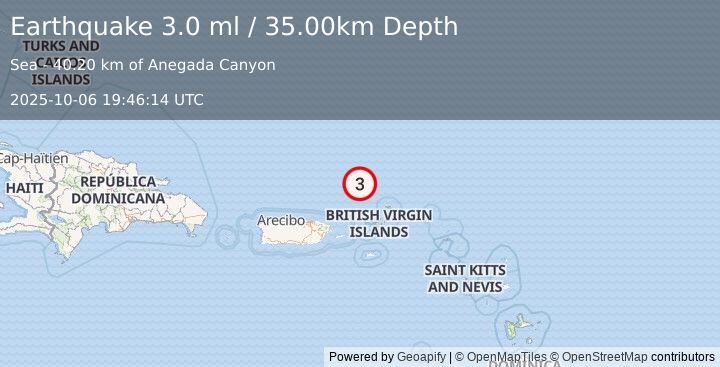 Earthquake VIRGIN ISLANDS REGION (3.0 ml) (2025-10-06 19:46:14 UTC)
