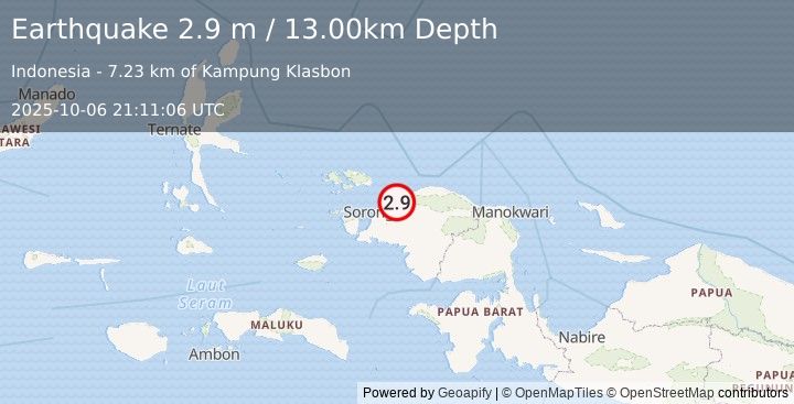 Earthquake NEAR N COAST OF PAPUA, INDONESIA (2.9 m) (2025-10-06 21:11:06 UTC)