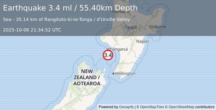 Earthquake COOK STRAIT, NEW ZEALAND (3.4 ml) (2025-10-06 21:34:52 UTC)