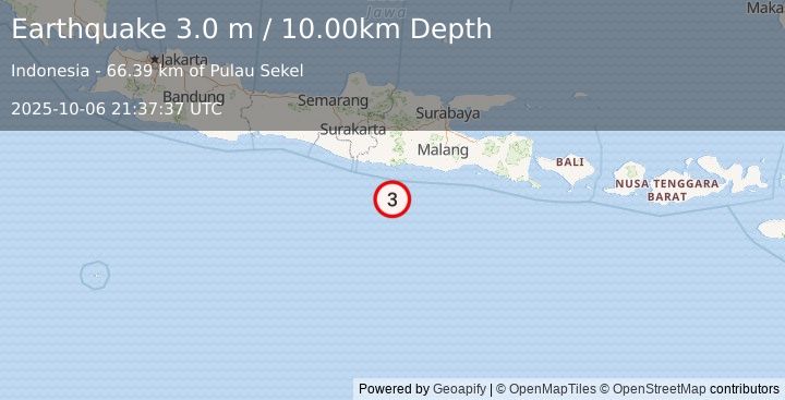 Earthquake JAVA, INDONESIA (3.0 m) (2025-10-06 21:37:37 UTC)