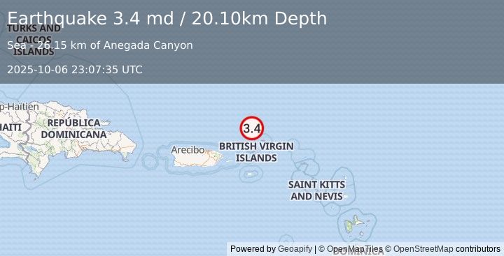 Earthquake VIRGIN ISLANDS REGION (3.4 md) (2025-10-06 23:07:35 UTC)