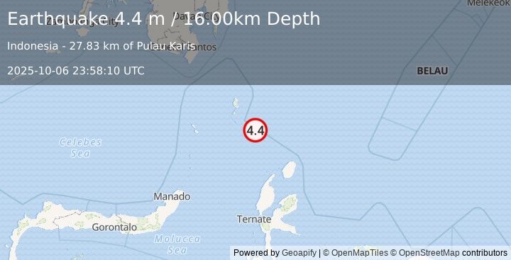 Earthquake KEPULAUAN TALAUD, INDONESIA (4.4 m) (2025-10-06 23:58:10 UTC)