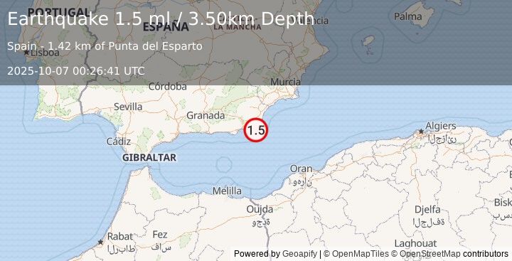 Earthquake STRAIT OF GIBRALTAR (1.5 ml) (2025-10-07 00:26:41 UTC)