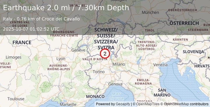 Earthquake NORTHERN ITALY (2.0 ml) (2025-10-07 01:02:52 UTC)