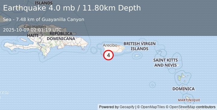 Earthquake PUERTO RICO REGION (4.0 mb) (2025-10-07 02:01:19 UTC)