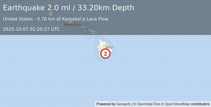 Earthquake ISLAND OF HAWAII, HAWAII (2.0 ml) (2025-10-07 02:20:27 UTC)