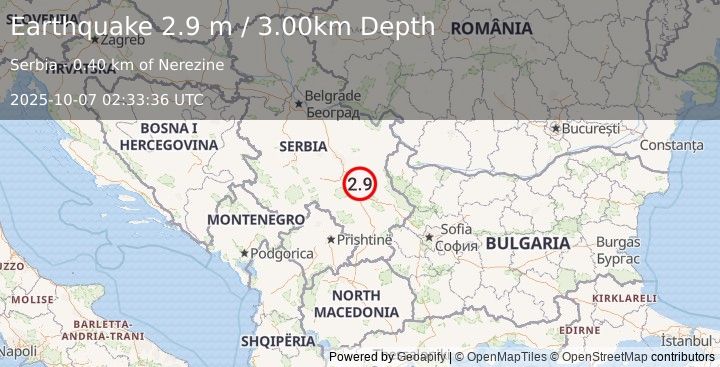 Earthquake SERBIA (2.7 m) (2025-10-07 02:33:36 UTC)