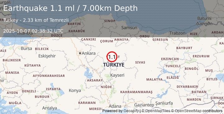 Earthquake CENTRAL TURKEY (1.1 ml) (2025-10-07 02:38:32 UTC)