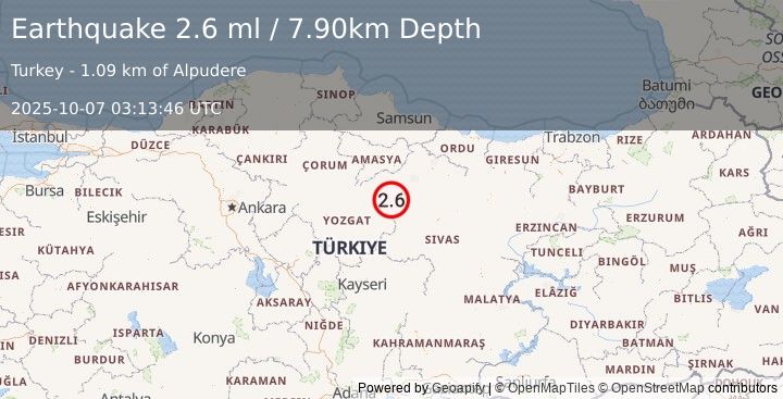 Earthquake CENTRAL TURKEY (2.6 ml) (2025-10-07 03:13:46 UTC)