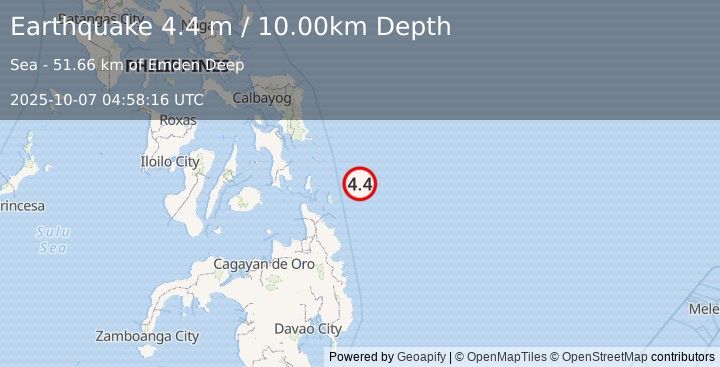 Earthquake PHILIPPINE ISLANDS REGION (4.4 m) (2025-10-07 04:58:16 UTC)