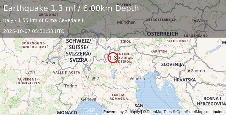 Earthquake NORTHERN ITALY (1.3 ml) (2025-10-07 05:31:53 UTC)