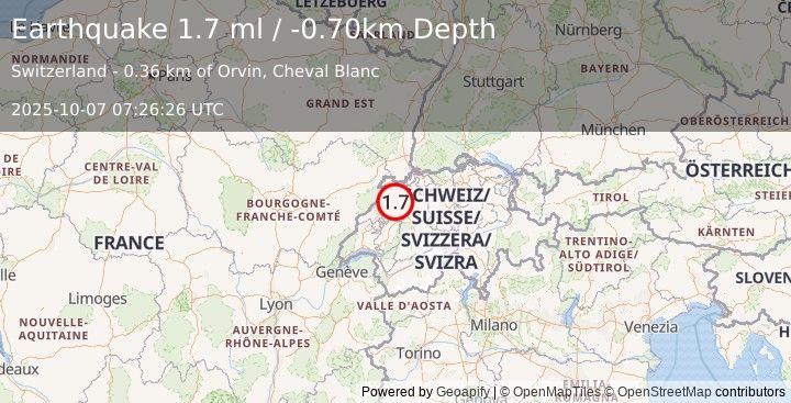 Earthquake SWITZERLAND (1.7 ml) (2025-10-07 07:26:26 UTC)