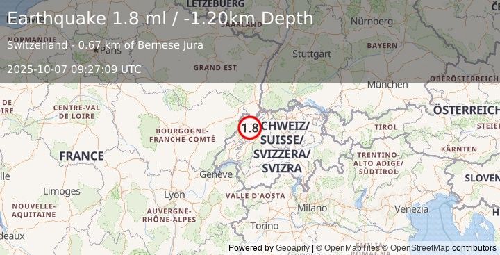 Earthquake SWITZERLAND (1.8 ml) (2025-10-07 09:27:09 UTC)