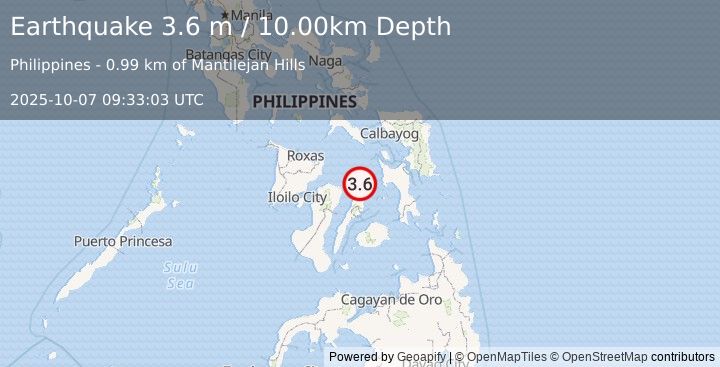 Earthquake NEGROS- CEBU REG, PHILIPPINES (3.6 m) (2025-10-07 09:33:03 UTC)