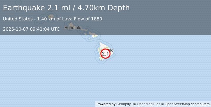Earthquake ISLAND OF HAWAII, HAWAII (2.1 ml) (2025-10-07 09:41:04 UTC)