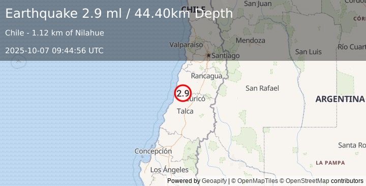 Earthquake LIBERTADOR O'HIGGINS, CHILE (2.9 ml) (2025-10-07 09:44:56 UTC)
