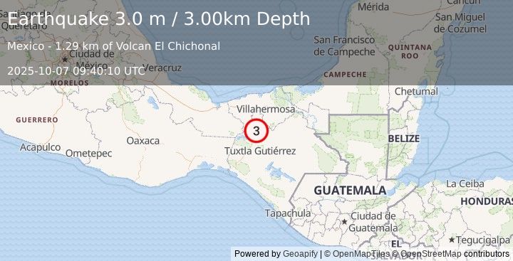 Earthquake CHIAPAS, MEXICO (3.0 m) (2025-10-07 09:40:10 UTC)