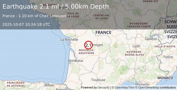 Earthquake FRANCE (2.1 ml) (2025-10-07 10:24:18 UTC)