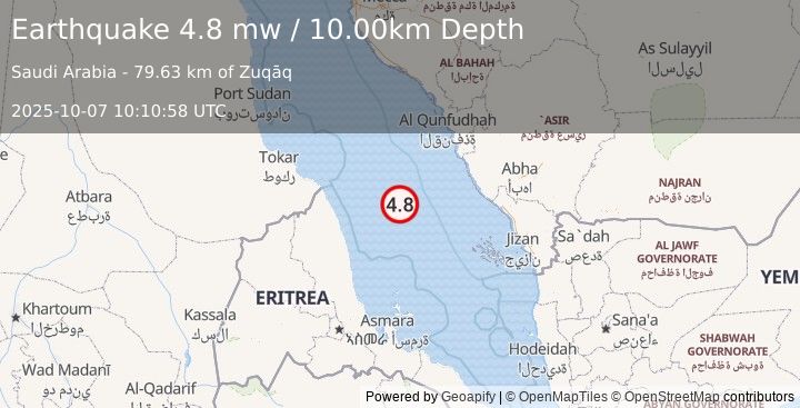 Earthquake RED SEA (4.8 mw) (2025-10-07 10:10:58 UTC)