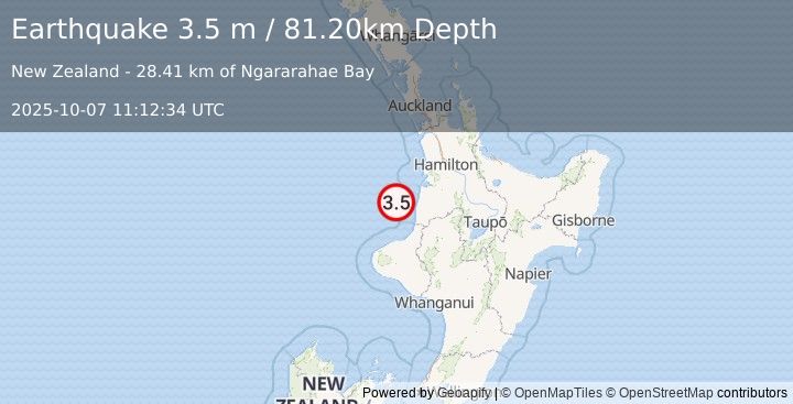 Earthquake NORTH ISLAND OF NEW ZEALAND (3.5 m) (2025-10-07 11:12:34 UTC)