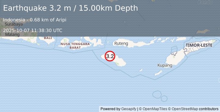 Earthquake SUMBA REGION, INDONESIA (3.2 m) (2025-10-07 11:38:30 UTC)