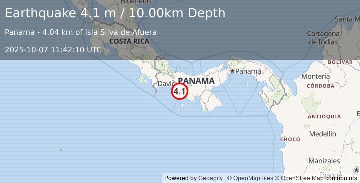 Earthquake PANAMA (4.1 m) (2025-10-07 11:42:10 UTC)