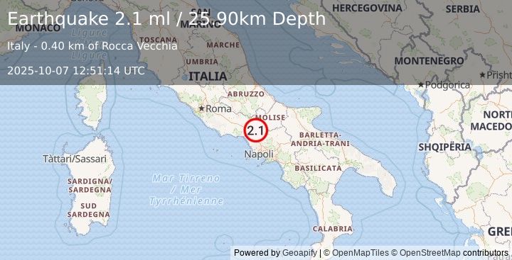 Earthquake SOUTHERN ITALY (2.1 ml) (2025-10-07 12:51:14 UTC)