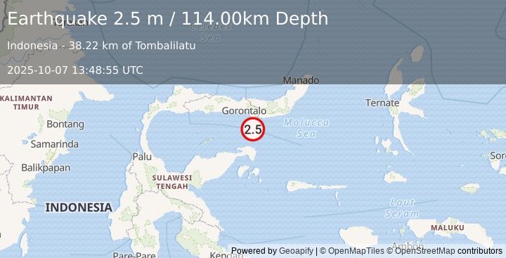 Earthquake SULAWESI, INDONESIA (2.5 m) (2025-10-07 13:48:55 UTC)