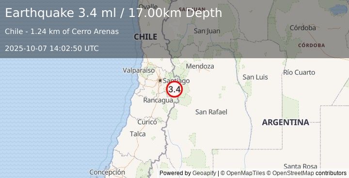 Earthquake REGION METROPOLITANA, CHILE (3.4 ml) (2025-10-07 14:02:50 UTC)
