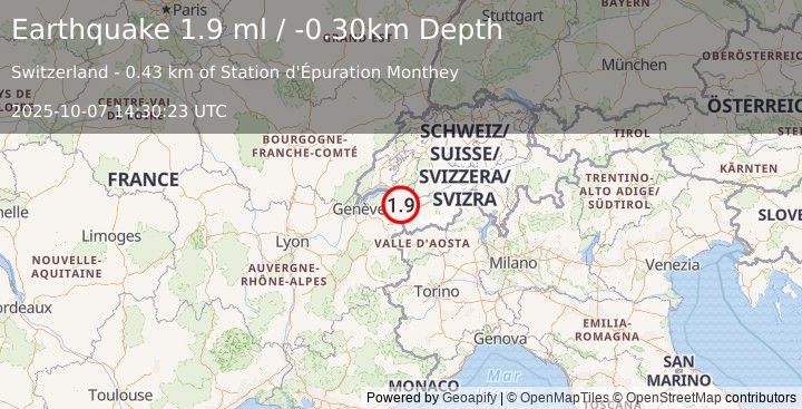 Earthquake SWITZERLAND (1.9 ml) (2025-10-07 14:30:23 UTC)