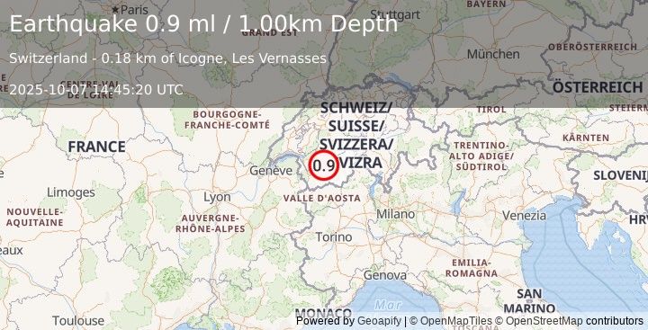 Earthquake SWITZERLAND (0.9 ml) (2025-10-07 14:45:20 UTC)