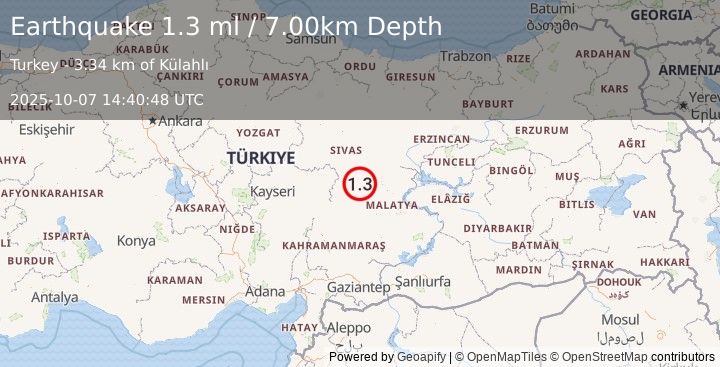 Earthquake CENTRAL TURKEY (1.3 ml) (2025-10-07 14:40:48 UTC)