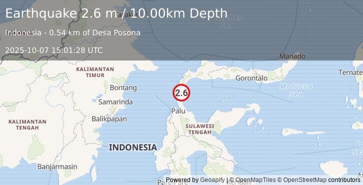 Earthquake MINAHASA, SULAWESI, INDONESIA (2.6 m) (2025-10-07 15:01:28 UTC)