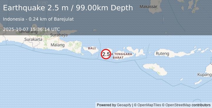 Earthquake LOMBOK REGION, INDONESIA (2.5 m) (2025-10-07 15:36:14 UTC)