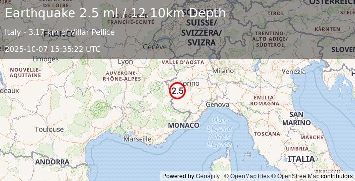 Earthquake NORTHERN ITALY (2.5 ml) (2025-10-07 15:35:23 UTC)