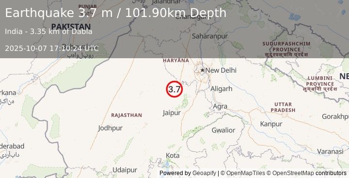 Earthquake RAJASTHAN, INDIA (3.7 m) (2025-10-07 17:10:24 UTC)