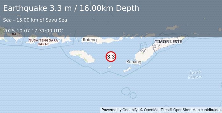 Earthquake SAVU SEA (3.3 m) (2025-10-07 17:31:00 UTC)