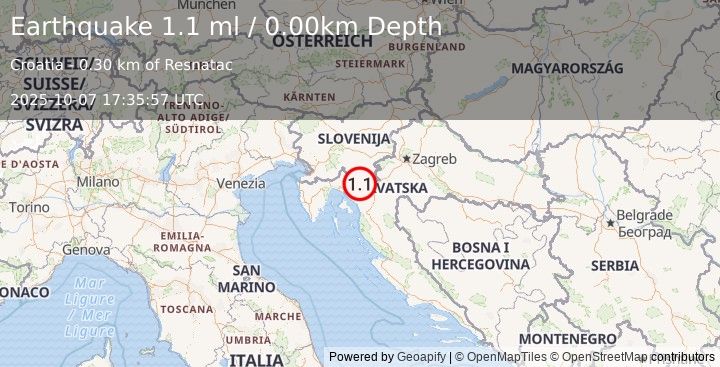 Earthquake CROATIA (1.6 ml) (2025-10-07 17:35:51 UTC)