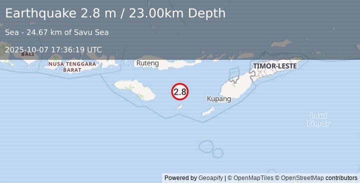 Earthquake SAVU SEA (2.8 m) (2025-10-07 17:36:19 UTC)