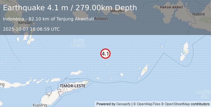 Earthquake BANDA SEA (4.1 m) (2025-10-07 18:06:59 UTC)