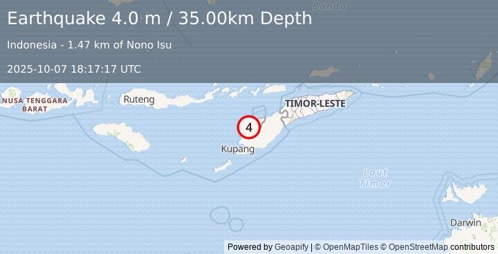 Earthquake TIMOR REGION, INDONESIA (4.0 m) (2025-10-07 18:17:17 UTC)