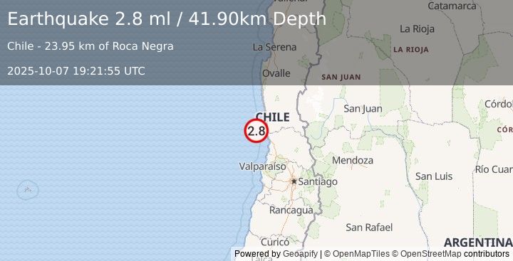 Earthquake OFFSHORE COQUIMBO, CHILE (2.8 ml) (2025-10-07 19:21:55 UTC)